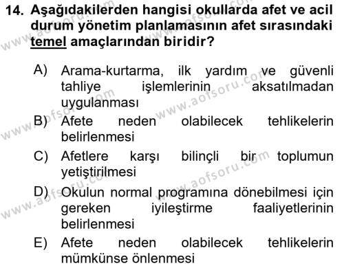 Acil Durum Ve Afet Yönetimi Planları Dersi 2022 - 2023 Yılı (Final) Dönem Sonu Sınavı 14. Soru