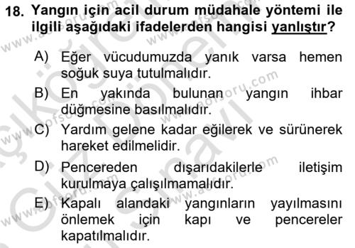 Acil Durum Ve Afet Yönetimi Planları Dersi 2022 - 2023 Yılı (Final) Dönem Sonu Sınavı 18. Soru