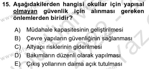 Acil Durum Ve Afet Yönetimi Planları Dersi 2022 - 2023 Yılı Yaz Okulu Sınavı 15. Soru