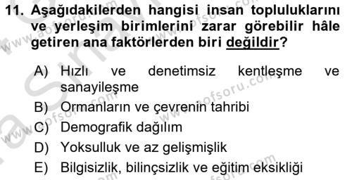 Acil Durum Ve Afet Yönetimi Planları Dersi 2023 - 2024 Yılı (Vize) Ara Sınavı 11. Soru