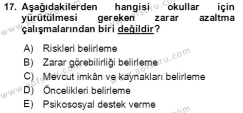 Acil Durum Ve Afet Yönetimi Planları Dersi 2023 - 2024 Yılı Yaz Okulu Sınavı 17. Soru