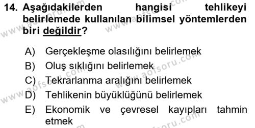 Acil Durum Ve Afet Yönetimi Planları Dersi 2024 - 2025 Yılı (Vize) Ara Sınavı 14. Soru