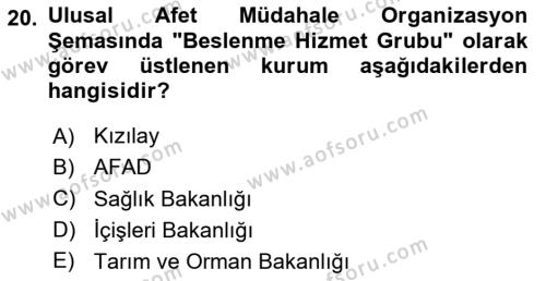 Acil Durum Ve Afet Yönetimi Planları Dersi 2024 - 2025 Yılı (Vize) Ara Sınavı 20. Soru