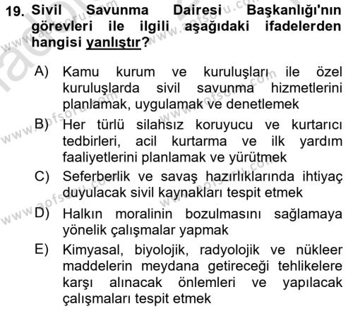 Kbrn Savunma Ve Güvenlik Dersi 2022 - 2023 Yılı Yaz Okulu Sınavı 19. Soru