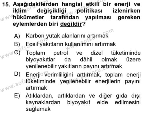 Afet Risk Azaltma Politikaları Dersi 2018 - 2019 Yılı Yaz Okulu Sınavı 15. Soru