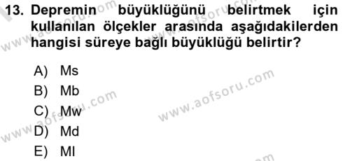 Afet Risk Azaltma Politikaları Dersi 2021 - 2022 Yılı (Final) Dönem Sonu Sınavı 13. Soru