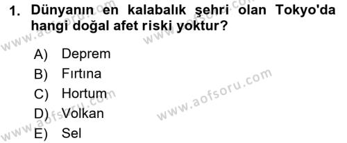 Afet Risk Azaltma Politikaları Dersi 2022 - 2023 Yılı (Vize) Ara Sınavı 1. Soru