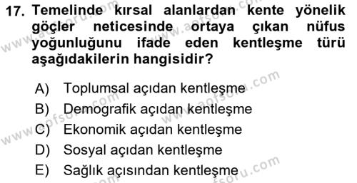 Afet Risk Azaltma Politikaları Dersi 2022 - 2023 Yılı (Vize) Ara Sınavı 17. Soru