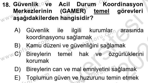 Afet Risk Azaltma Politikaları Dersi 2022 - 2023 Yılı (Vize) Ara Sınavı 18. Soru