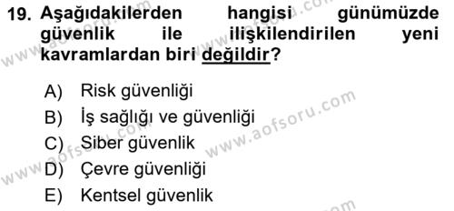 Afet Risk Azaltma Politikaları Dersi 2022 - 2023 Yılı (Vize) Ara Sınavı 19. Soru