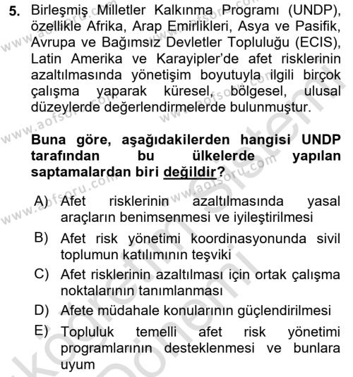 Afet Risk Azaltma Politikaları Dersi 2022 - 2023 Yılı (Vize) Ara Sınavı 5. Soru