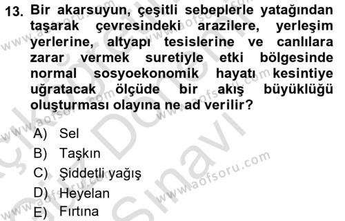 Afet Risk Azaltma Politikaları Dersi 2022 - 2023 Yılı (Final) Dönem Sonu Sınavı 13. Soru