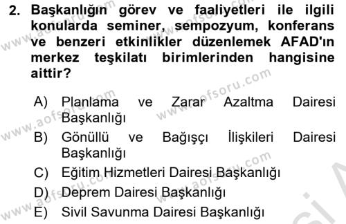 Afet Risk Azaltma Politikaları Dersi 2022 - 2023 Yılı (Final) Dönem Sonu Sınavı 2. Soru