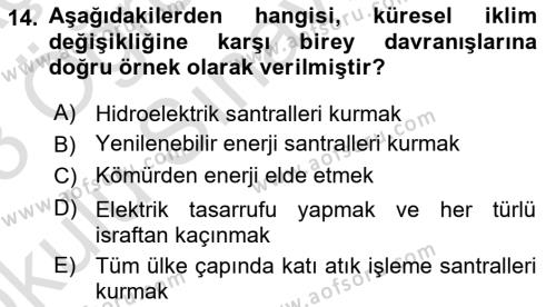 Afet Risk Azaltma Politikaları Dersi 2022 - 2023 Yılı Yaz Okulu Sınavı 14. Soru