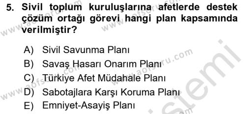 Afet Risk Azaltma Politikaları Dersi 2022 - 2023 Yılı Yaz Okulu Sınavı 5. Soru