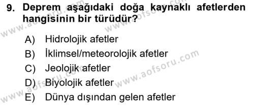 Afet Risk Azaltma Politikaları Dersi 2022 - 2023 Yılı Yaz Okulu Sınavı 9. Soru