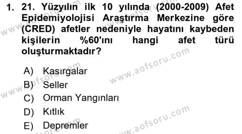 Afet Risk Azaltma Politikaları Dersi 2023 - 2024 Yılı (Vize) Ara Sınavı 1. Soru