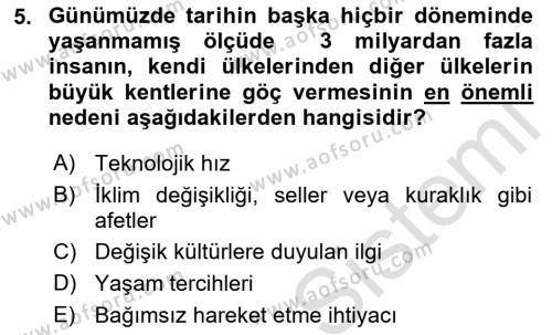 Afet Risk Azaltma Politikaları Dersi 2023 - 2024 Yılı (Vize) Ara Sınavı 5. Soru