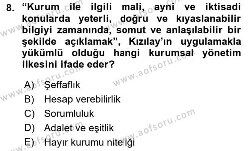 Afet Risk Azaltma Politikaları Dersi 2023 - 2024 Yılı (Vize) Ara Sınavı 8. Soru