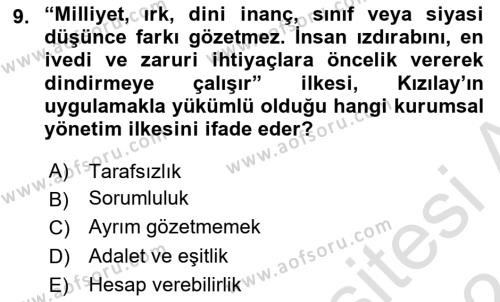 Afet Risk Azaltma Politikaları Dersi 2023 - 2024 Yılı (Vize) Ara Sınavı 9. Soru