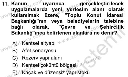 Afet Risk Azaltma Politikaları Dersi 2024 - 2025 Yılı (Vize) Ara Sınavı 11. Soru