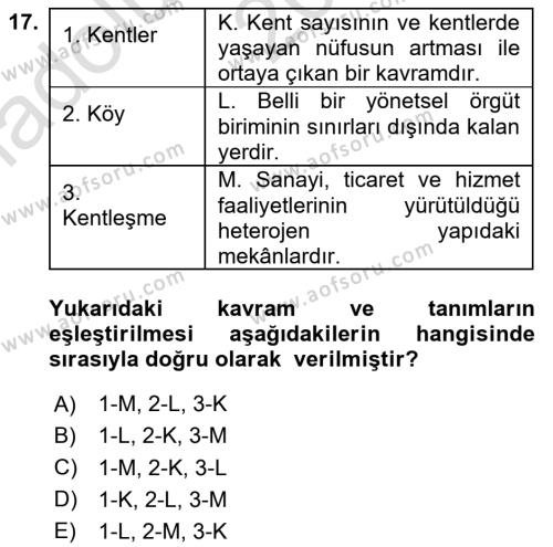 Afet Risk Azaltma Politikaları Dersi 2024 - 2025 Yılı (Vize) Ara Sınavı 17. Soru