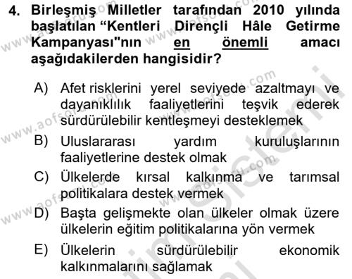 Afet Risk Azaltma Politikaları Dersi 2024 - 2025 Yılı (Vize) Ara Sınavı 4. Soru