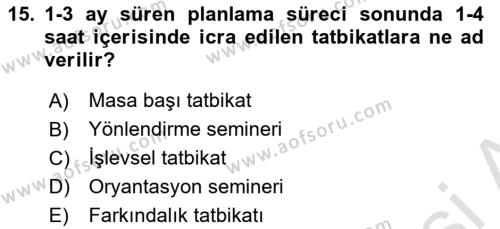 Acil Durum ve Afetlerde Ulaştırma Yönetimi ve Uygulamaları Dersi 2020 - 2021 Yılı Yaz Okulu Sınavı 15. Soru