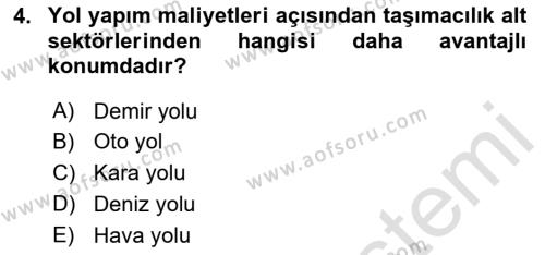 Acil Durum ve Afetlerde Ulaştırma Yönetimi ve Uygulamaları Dersi 2020 - 2021 Yılı Yaz Okulu Sınavı 4. Soru