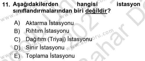 Acil Durum ve Afetlerde Ulaştırma Yönetimi ve Uygulamaları Dersi 2021 - 2022 Yılı (Vize) Ara Sınavı 11. Soru