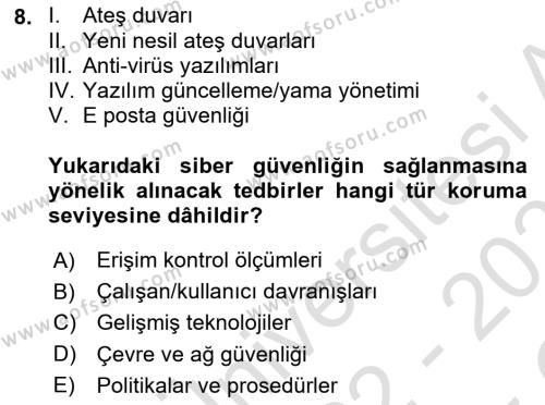 Acil Durum ve Afetlerde Ulaştırma Yönetimi ve Uygulamaları Dersi 2022 - 2023 Yılı Yaz Okulu Sınavı 8. Soru