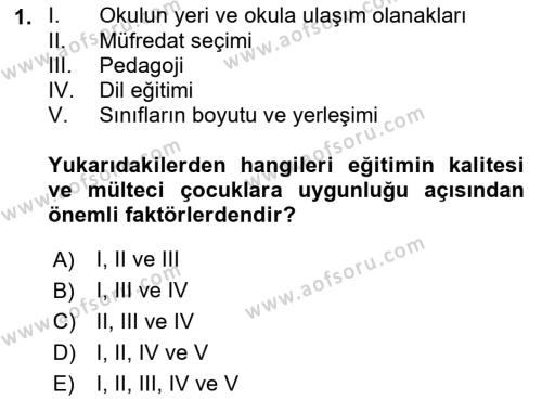 Göç Ve Göç Sorunları Dersi 2018 - 2019 Yılı 3 Ders Sınavı 1. Soru