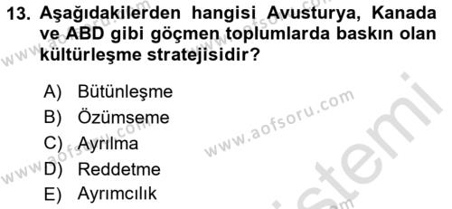 Göç Ve Göç Sorunları Dersi 2018 - 2019 Yılı 3 Ders Sınavı 13. Soru