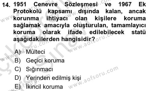 Göç Ve Göç Sorunları Dersi 2018 - 2019 Yılı 3 Ders Sınavı 14. Soru