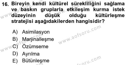 Göç Ve Göç Sorunları Dersi 2018 - 2019 Yılı 3 Ders Sınavı 16. Soru