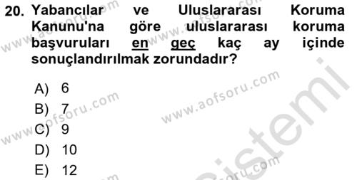 Göç Ve Göç Sorunları Dersi 2018 - 2019 Yılı 3 Ders Sınavı 20. Soru