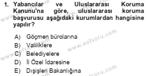 Göç Ve Göç Sorunları Dersi 2018 - 2019 Yılı (Vize) Ara Sınavı 1. Soru