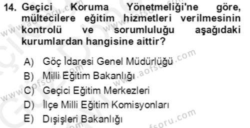 Göç Ve Göç Sorunları Dersi 2018 - 2019 Yılı (Vize) Ara Sınavı 14. Soru