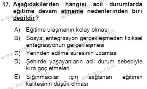 Göç Ve Göç Sorunları Dersi 2018 - 2019 Yılı (Vize) Ara Sınavı 17. Soru