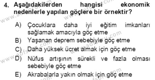 Göç Ve Göç Sorunları Dersi 2018 - 2019 Yılı (Vize) Ara Sınavı 4. Soru