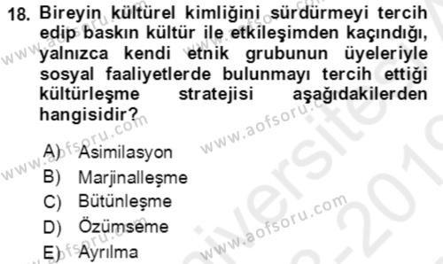 Göç Ve Göç Sorunları Dersi 2018 - 2019 Yılı (Final) Dönem Sonu Sınavı 18. Soru