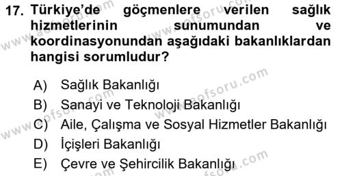 Göç Ve Göç Sorunları Dersi 2018 - 2019 Yılı Yaz Okulu Sınavı 17. Soru