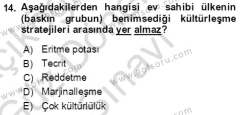 Göç Ve Göç Sorunları Dersi 2019 - 2020 Yılı (Final) Dönem Sonu Sınavı 14. Soru