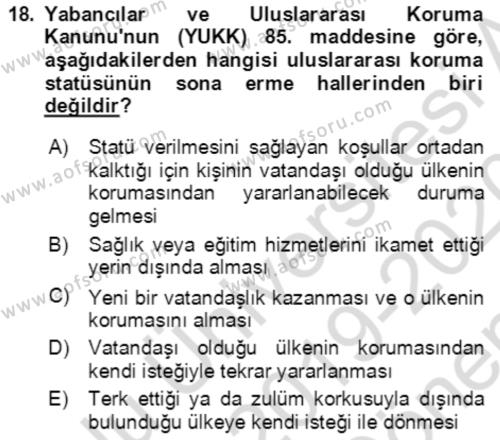 Göç Ve Göç Sorunları Dersi 2019 - 2020 Yılı (Final) Dönem Sonu Sınavı 18. Soru