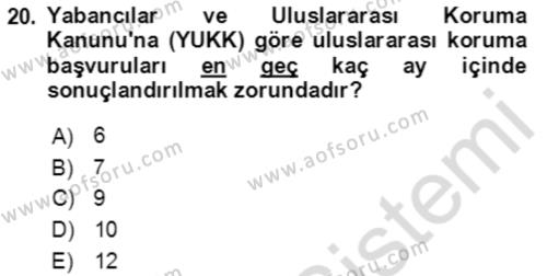 Göç Ve Göç Sorunları Dersi 2019 - 2020 Yılı (Final) Dönem Sonu Sınavı 20. Soru