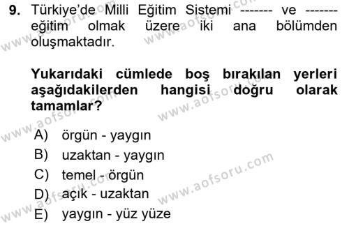 Göç Ve Göç Sorunları Dersi 2020 - 2021 Yılı Yaz Okulu Sınavı 9. Soru