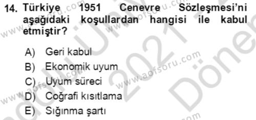 Göç Ve Göç Sorunları Dersi 2021 - 2022 Yılı (Final) Dönem Sonu Sınavı 14. Soru