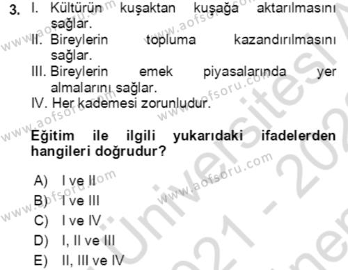 Göç Ve Göç Sorunları Dersi 2021 - 2022 Yılı (Final) Dönem Sonu Sınavı 3. Soru