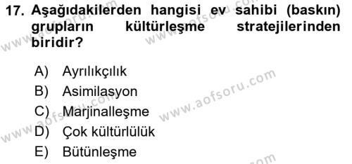 Göç Ve Göç Sorunları Dersi 2021 - 2022 Yılı Yaz Okulu Sınavı 17. Soru