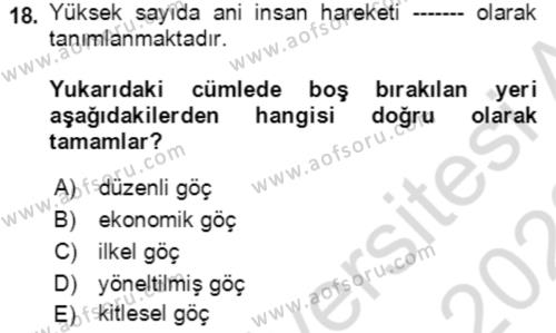 Göç Ve Göç Sorunları Dersi 2022 - 2023 Yılı (Vize) Ara Sınavı 18. Soru